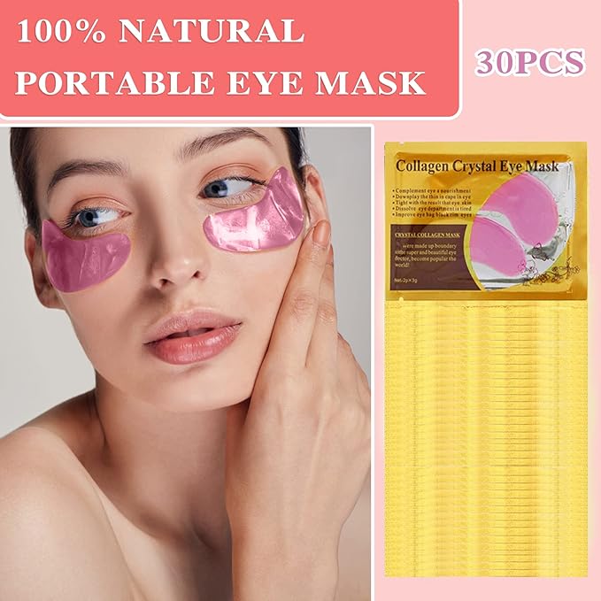 30 Pairs 24K Pink Under Eye Patches,Crystal Collagen Under Eye Mask,Puffy Eyes and Dark Circles Treatments,Moisturising&Hydrating Under Eye Patch Pads for Reducing Fine Lines Eye Bags(Pink)-FemmiqueWomen