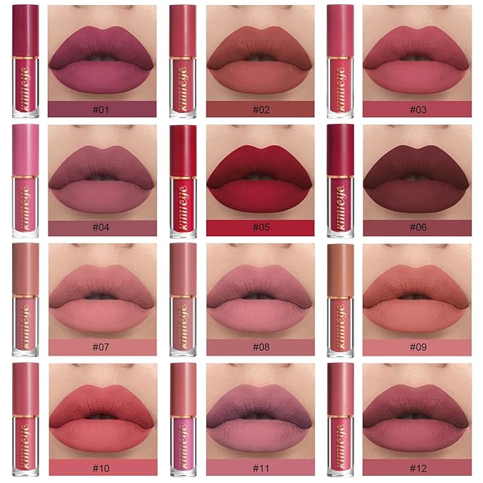 12 Colors Matte Liquid Lipstick Kit, Long Lasting Lip Tint, Waterproof Lip Stain, Non-Stick Cup Quick-dry Velvet Nude to Red Lipstick Makeup Set, Up to 24H Wear (SET B)-FemmiqueWomen