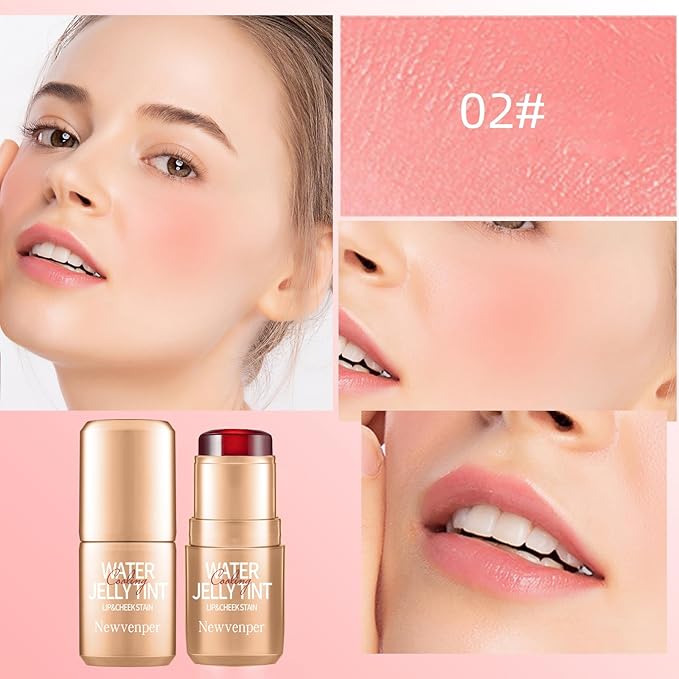 2PCS Jelly Blush Stick, Multi-Purpose Lip & Cheek Stick, Waterproof jelly tint, Moisturizing Cooling Water Jelly Tint Long Lasting cheek stain & lip tint for Women and Girls 02#-FemmiqueWomen