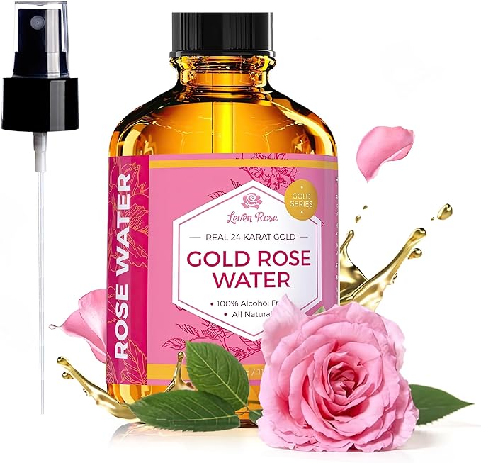 24 Karat Gold Rose Water Toner by Leven Rose Natural Moroccan 24K Rosewater Toner 4 oz-FemmiqueWomen
