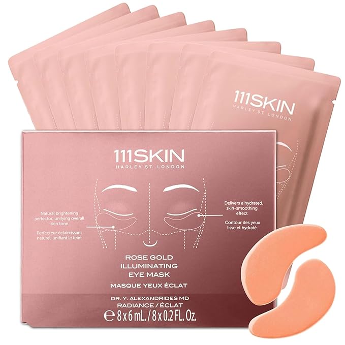 111SKIN Rose Gold Illuminating Eye Mask, Brightening & Hydrating Under Eye Patches for Dull, Dry Skin with Rose Extract, Colloidal Gold & Vitamin C, Improves the Appearance of Dark Circles, 8 Pairs-FemmiqueWomen
