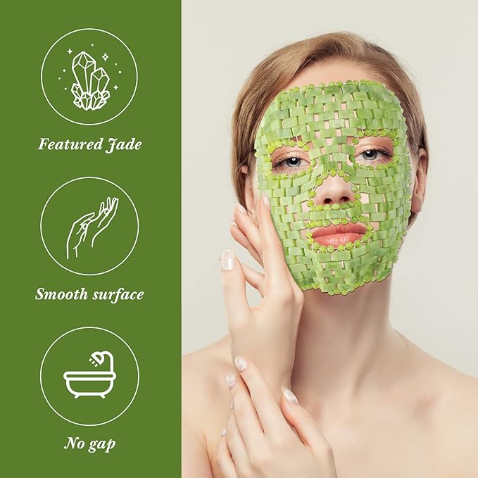 Jade Facial Mask, Jade Sleep Natural Stone Mask, Green Facial Cooling Mask, Jade Eye Mask Beauty Skincare Massage Tools for Alleviate Puffiness Face Massage Puffy Eyes Dark Circles-FemmiqueWomen