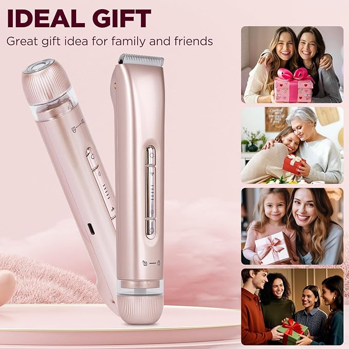 2 in 1 Women Electric Shaver, Dual Head Bikini Trimmer for Women IPX7 Waterproof Wet & Dry Use Electric Razors with Dual Heads Rechargeable Lady Trimmer for Bikini Underarm Leg Arm Body Face-FemmiqueWomen