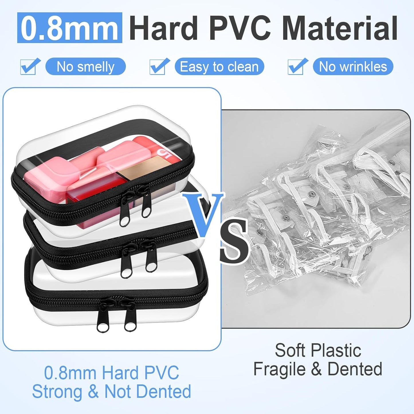 Hoolerry 3 Pcs Clear Hard Zipper Case Plastic Pouch Transparent Hard Case Clear Makeup Bag Portable Travel Organizer Bin for Cosmetics, Building Blocks, Puzzles(Black,Xs)-FemmiqueWomen