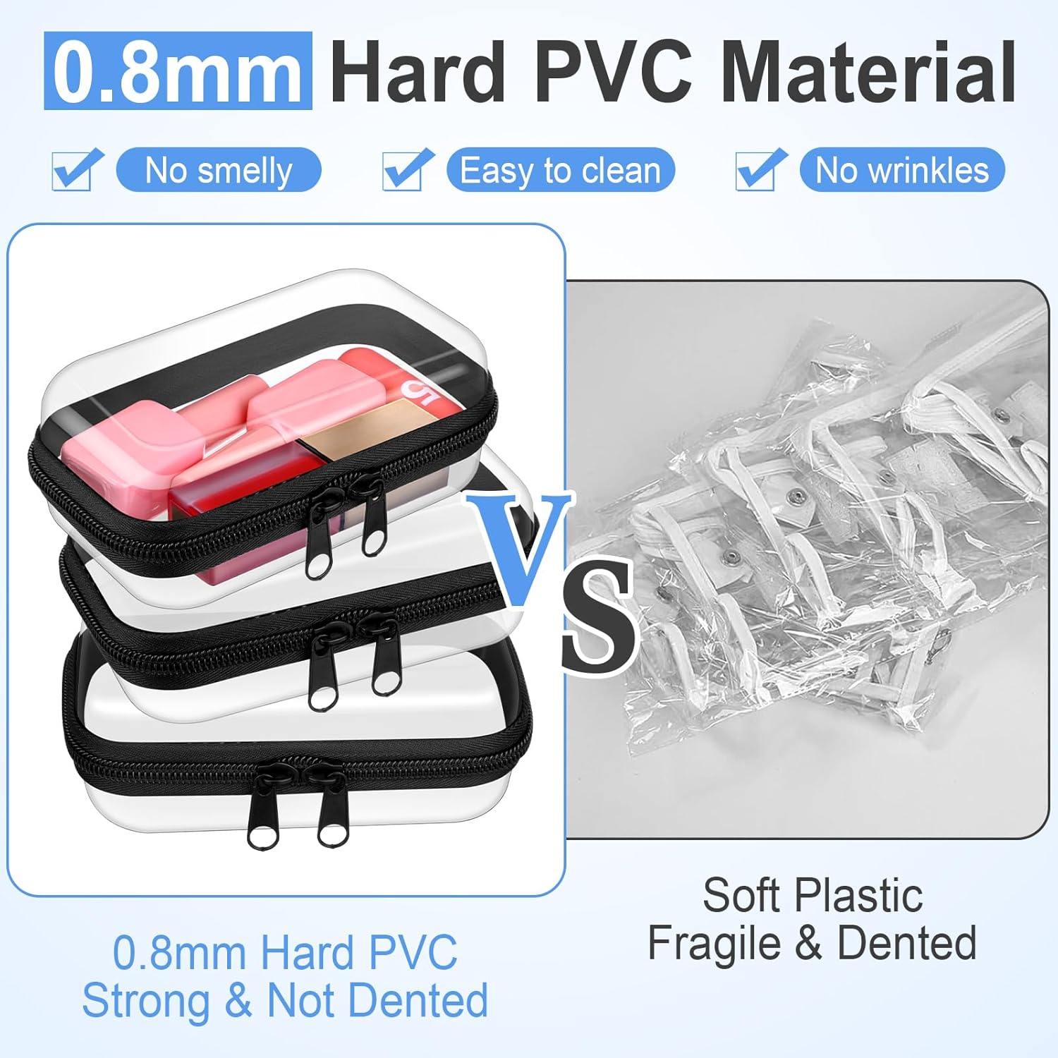 Hoolerry 3 Pcs Clear Hard Zipper Case Plastic Pouch Transparent Hard Case Clear Makeup Bag Portable Travel Organizer Bin for Cosmetics, Building Blocks, Puzzles(Black,Xs)-FemmiqueWomen