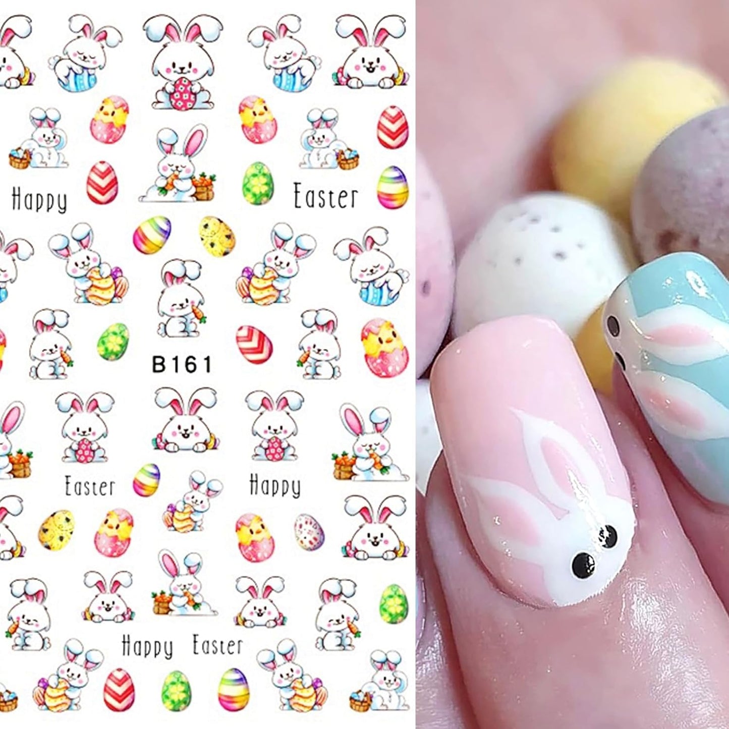 12 Sheets Easter Nail Art Stickers 3D Self Adhesive Cute Bunny Nail Stickers for Nail Art Colorful Egg Nail Decals Easter Nail Supplies for Women Girls-FemmiqueWomen
