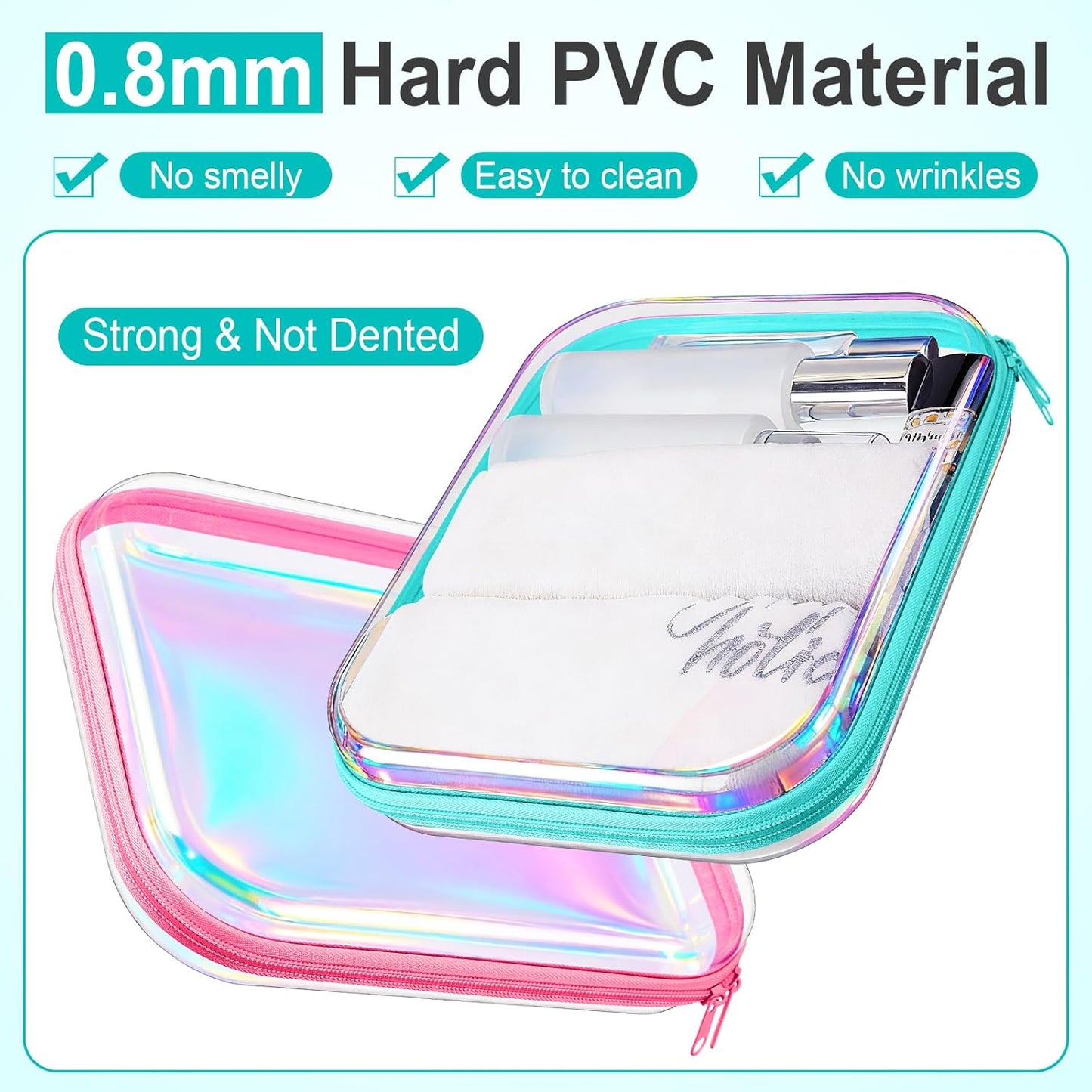 Hoolerry 3 Pcs Clear Hard Zipper Case Plastic Pouch Transparent Hard Case Clear Makeup Bag Portable Travel Organizer Bin for Cosmetics, Building Blocks, Puzzles(Laser,M)-FemmiqueWomen