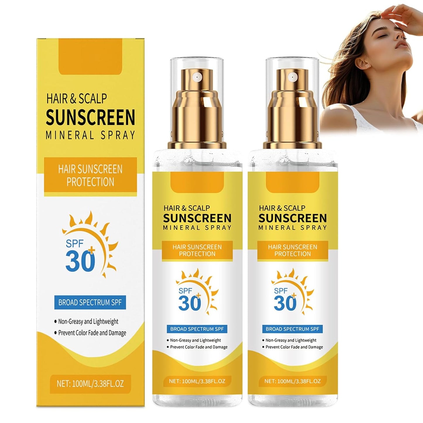 2PC Ultimate Hair & Scalp Sunscreen Spray SPF 30, Hair Sunscreen Spray UV Protection | Color-Lock UV Shield for Dyed/Highlighted | Beach & Pool Essentials | Defense Against Fade & Dryness-FemmiqueWomen