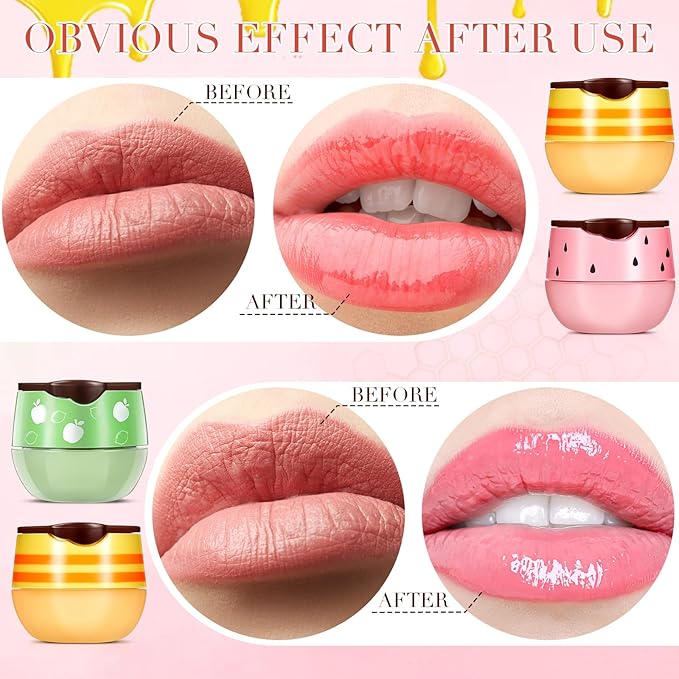 12 Pcs Bee Lip Balm Honey Pot with Brush Propolis Lip Mask Overnight, Moisturizing Hydrating Lip Sleeping Mask Prevention Dry and Cracked(Honey+Strawberry+Apple Lime)-FemmiqueWomen