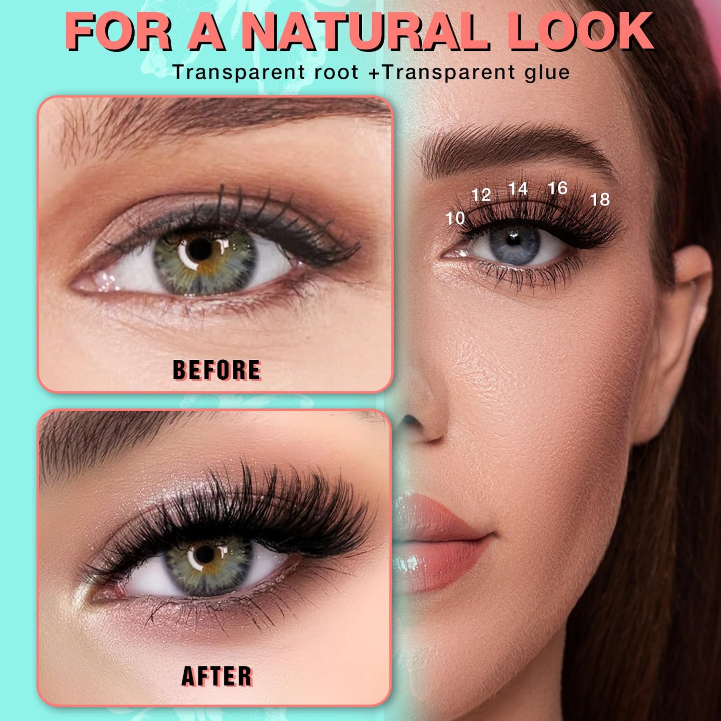 No Glue Needed Lashes, Self Adhesive Eyelashes, DIY Lash Cluster Eyelash Extensions Kit 10‑18mm,100pcs Fluffy D Curl Soft Natural Lashes with Tweezers–Fake Cat Eye Wispy Individual Clusters(NGDY31)-FemmiqueWomen