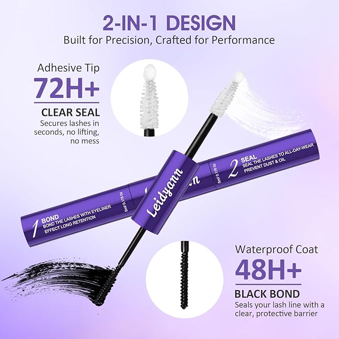 Eyelash Glue and Lash Bond & Seal, 72H Waterproof Cluster Lash Glue for Eyelash Extensions, Long-Lasting & Non-Irritating, 2-in-1 Bond and Seal for Lash Clusters-FemmiqueWomen