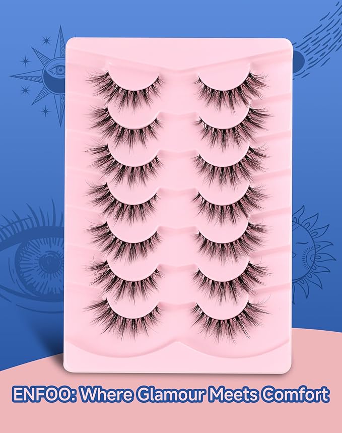 Lashes Natural Wispy Strip Eyelashes Natural Look Flared False Eye Lashes Soft Lash Fluffy Cat Eyelash 7 Pairs Everyday D05-FemmiqueWomen