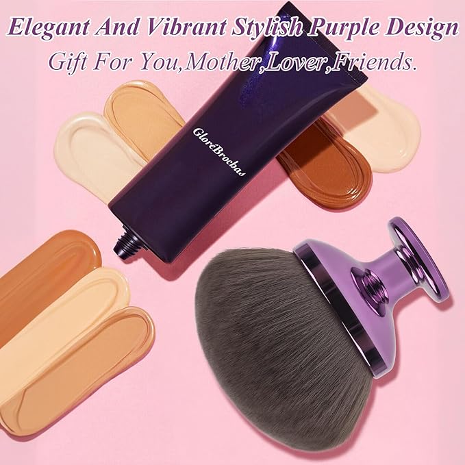 90MM Extra Large Self Tanner Kabuki Makeup Brush – Ultra Soft Dense Vegan Bristles for Body Makeup, Bronzer & Foundation–Applies Tanning Mousse, Lotion & Self Tanner，Wet & Dry (Purple)-FemmiqueWomen