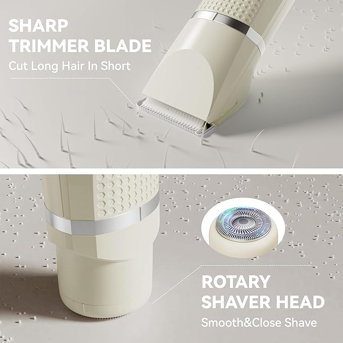 3-in-1 Electric Razor for Women - Waterproof Bikini Trimmer,Rechargeable Electric Shaver for Lady,Pubic Hair Trimmer Women,Personal Trimmer Groomer for Body Hair (Cream, LY)-FemmiqueWomen