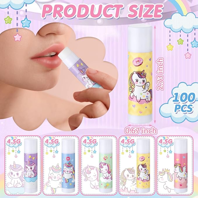 100 Pcs Unicorn Party Favors Lip Balms Bulk for Kids Birthday Party Moisturizing Lip Balm for Unicorn Themed Celebration Gifts Lip Care Products for Classroom Rewards Favor Party Supplies-FemmiqueWomen