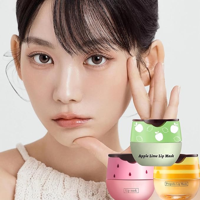 3 PCS Bee Lip Balm Lip Mask Honey Pot, Honey & Strawberry & Apple Lime Lip Mask Propolis Moisturizing Lip Balm with Stick, Sleeping Lip Mask Hydrating Prevention Dry & Cracked Lip Scrubs-FemmiqueWomen