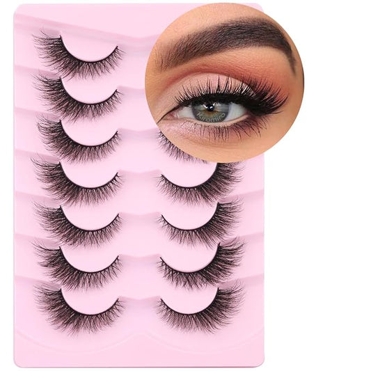 False Lashes Natural Look Faux Mink Eyelashes Wispy Fox Eye Lashes That Look Like Extensions 3D Mink Lashes Natural Strip Lashes Pack 7 Pairs-FemmiqueWomen