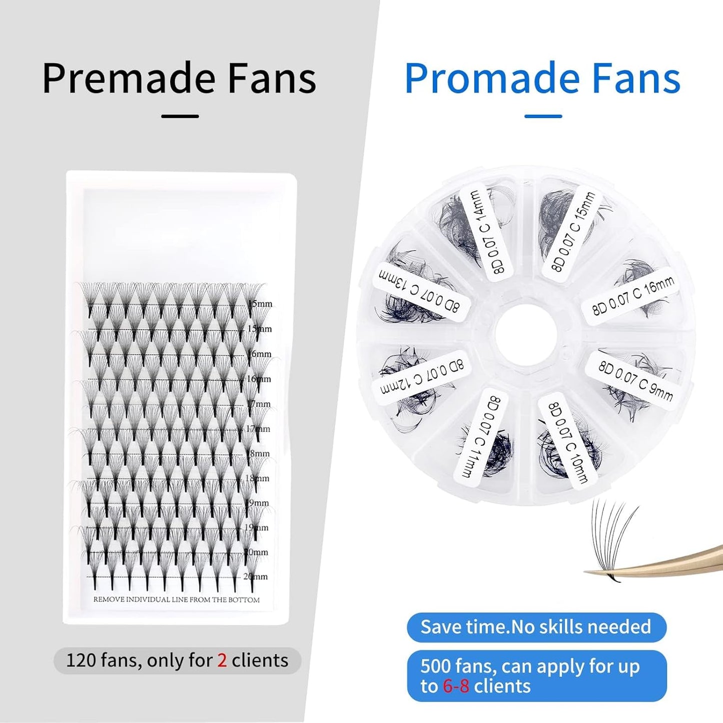 Premade Fans for Eyelash Extension: 8D, Wendy Lashes, Handmade Fans, Pre-made, For Lash-Artists, D, 9-16mm-FemmiqueWomen