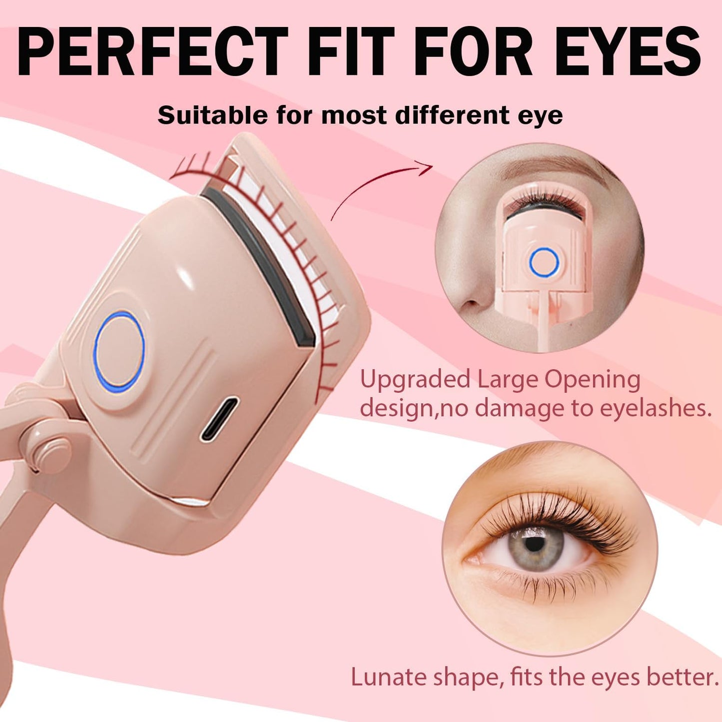 Heated Eyelash Curler, Rechargeable Electric Eyelash Curler, 3-Level Temperature Control, 24 Hour Long Lasting Curl, Suitable for All Beauty Enthusiasts-FemmiqueWomen