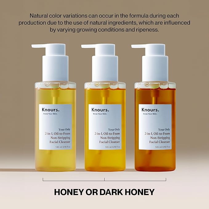 Knours. 2-in-1 Oil-to-Foam Non-Stripping Facial Cleanser, Honey & Plant Based Oils Makeup Remover Non Drying Clean Beauty (145ml 4.97 fl. oz.)-FemmiqueWomen