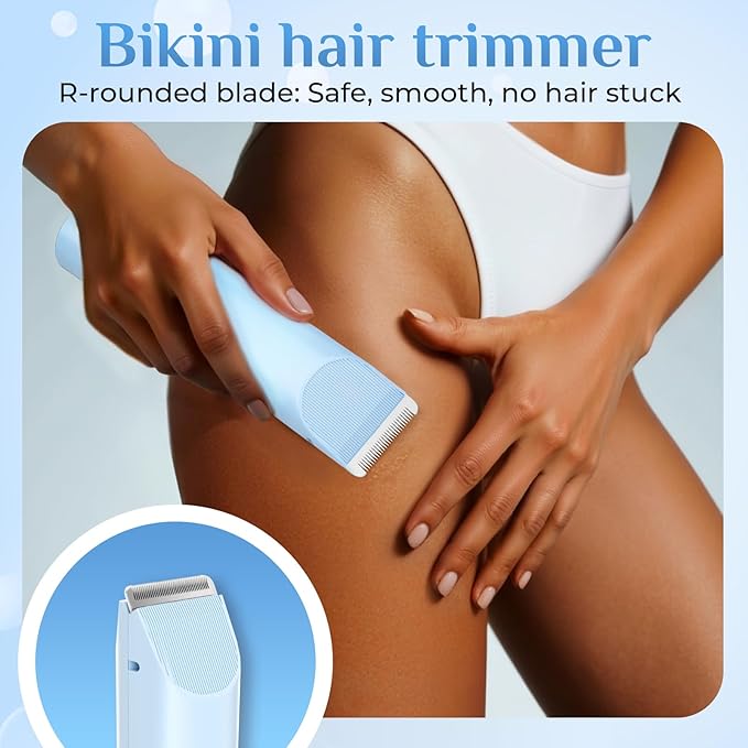 2025 New 2-in-1 Electric Bikini Trimmer for Women - Dual Head Electric Razor,Waterproof Painless Bikini Shaver, Pubic Hair Trimmer for Private Area & Body Hair, Blue-FemmiqueWomen