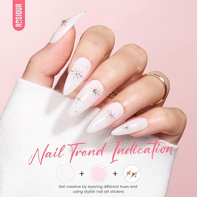 Jelly Gel Nail Polish Kit with U V Light, Hema-Free Milky Jelly White Pink Nude Orange Gel Polish Set with Base & Top Coat Chrome Nail Powder, 4 Colors Mini Salon Nail Art Starter Gift for Women Girl-FemmiqueWomen