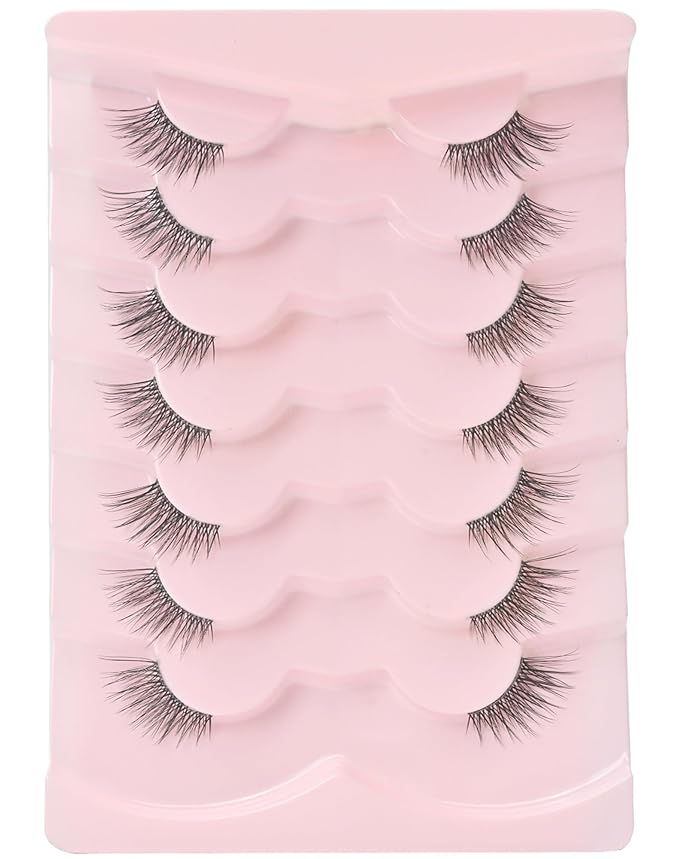 Half Lashes Natural Wispy Corner 3/4 False Eyelashes Clear Band Lashes W02-FemmiqueWomen