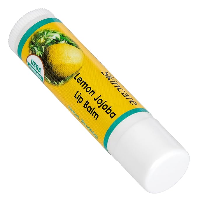 2-Pack Organic Lemon Lip Balm - USDA Certified Organic, 70% Organic Jojoba Oil, Organic Beeswax, Soothes and Softens Dry, Cracked, and Sensitive Lips, Natural Lemon Scent No Taste. 0.15 oz/4.6 gm-FemmiqueWomen