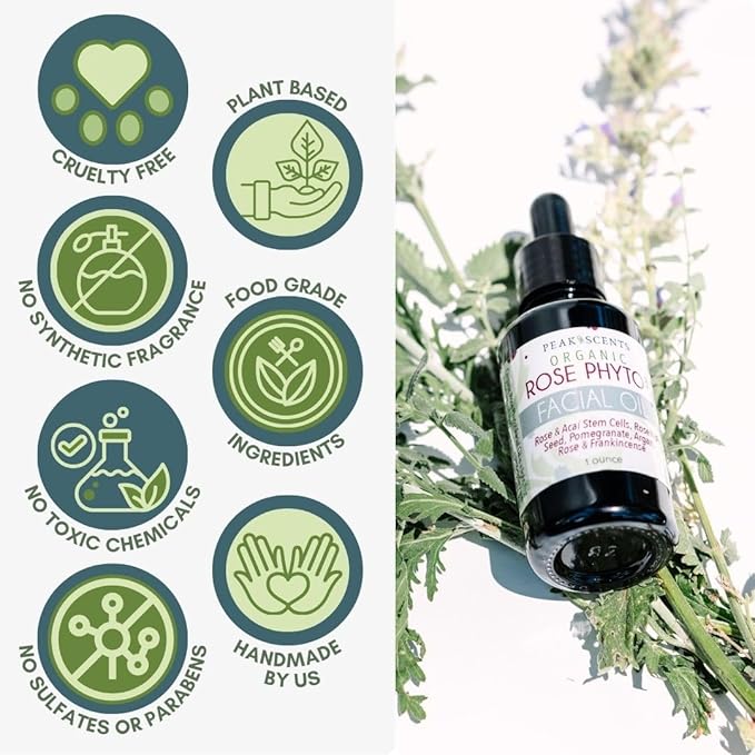 Organic Rose Phyto Facial Oil - Rosehip and Argan Oil Infused with Rose Extract and Frankincense Essential Oil - Ideal for Gua Sha Massage, Anti-Aging Face Oil (1oz)-FemmiqueWomen