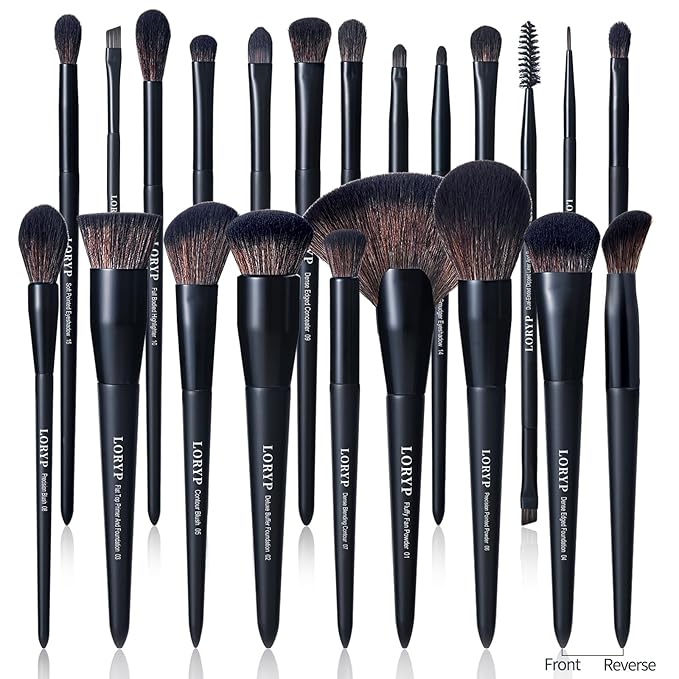 LORYP Black Makeup Brushes Set 21Pcs Powder Blush Foundation Concealer Highlighter Brush Vegan Pro Face and Eye Brush Kit-FemmiqueWomen