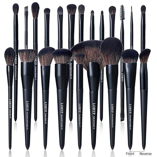 LORYP Black Makeup Brushes Set 21Pcs Powder Blush Foundation Concealer Highlighter Brush Vegan Pro Face and Eye Brush Kit-FemmiqueWomen