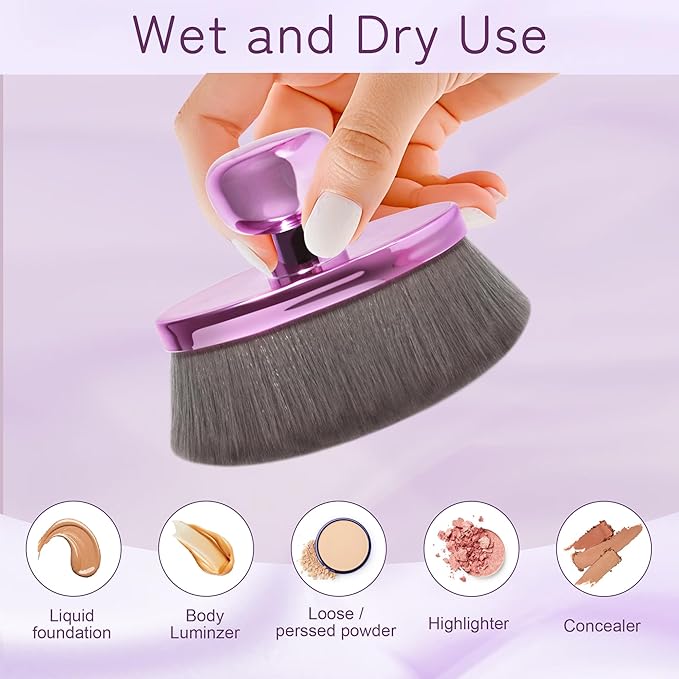 Extra Large Body Makeup Brush For Self Tanner, Leg Makeup &Bronzer Blend,116mm Oval-headed Kabuki Brush Provides More Even &Pretty Application, Sunscreen Face& Back Makeup Brush, Wet&Dry Use- Purple-FemmiqueWomen