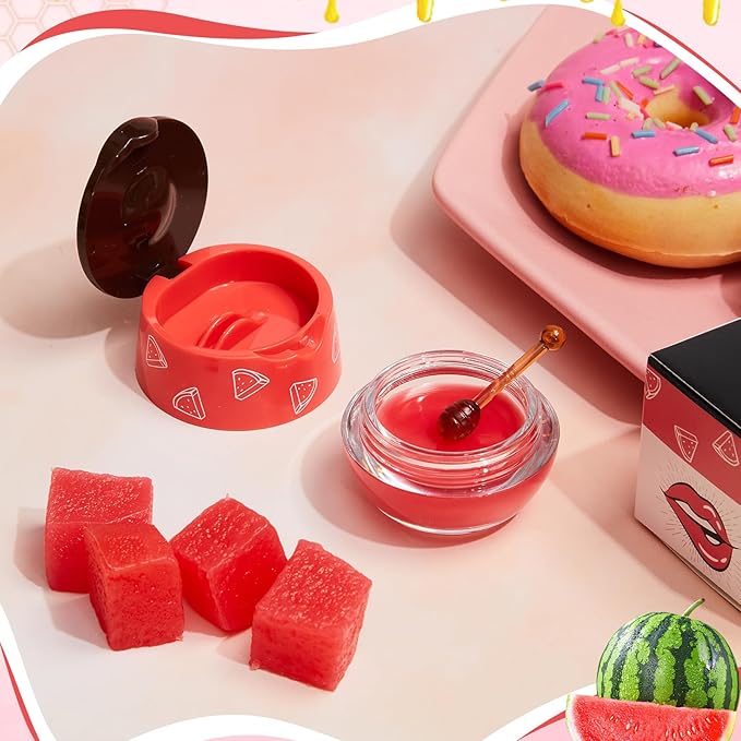 12 Pcs Bee Lip Balm Honey Pot with Brush Propolis Lip Mask Overnight, Moisturizing Hydrating Lip Sleeping Mask Prevention Dry and Cracked(Honey+Strawberry+Watermelon)-FemmiqueWomen