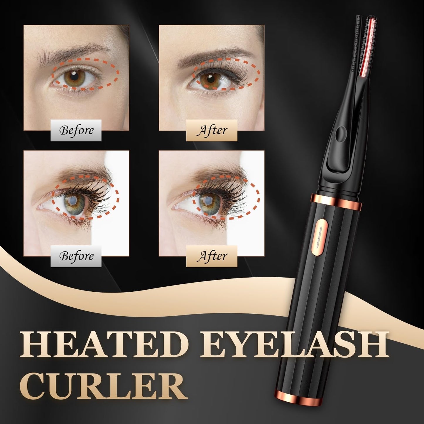 Heated Eyelash Curlers - 2 in 1 Clip - Type Heated Lash Curler,3 Heat Modes with USB Rechargeable,Fast Heat up in 8s,Natural Curling 24H Long Lasting for Women Makeup Tools (Black)-FemmiqueWomen