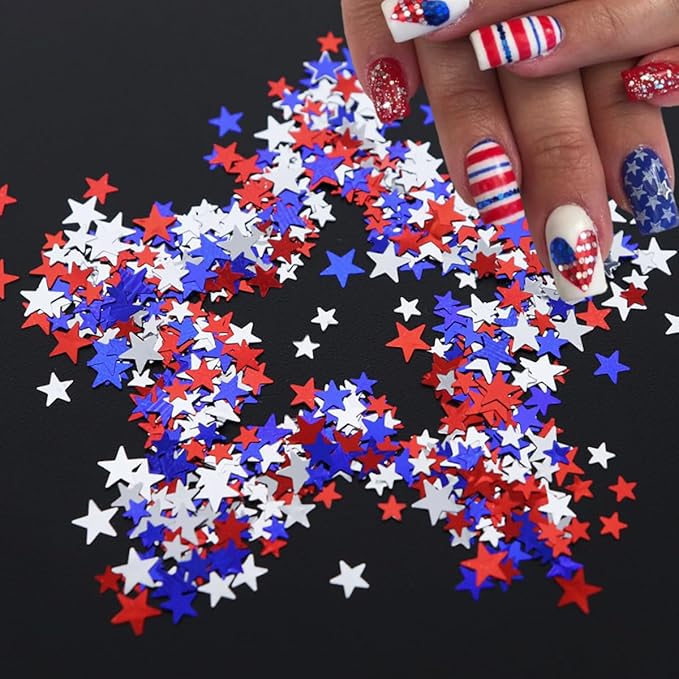 12 Grid July 4th Nail Art Glitter Sequins Independence Day Star Nail Decal Gold Glitter Flakes for Women-FemmiqueWomen