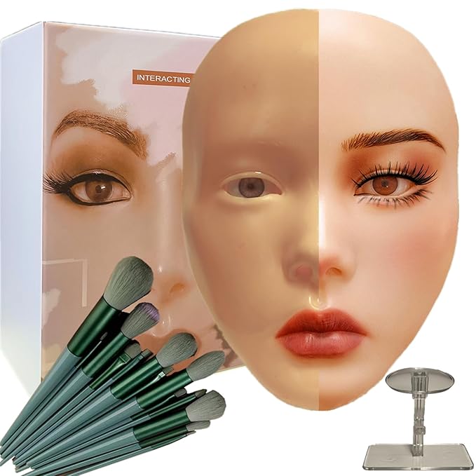 3D Makeup Practice Face, XIJIEMAO Mannequin Head For Makeup, Reusable Silicone Full Makeup Mannequin Head With Stand And Brush Set, Eye Shadow Makeup Face Board, Emerging Makeup Artist, Girl'S Gift-FemmiqueWomen