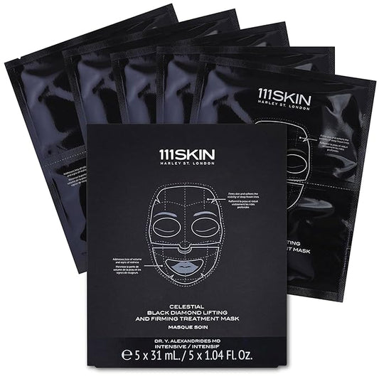 111SKIN Celestial Black Diamond Lifting and Firming Treatment Mask - Anti-Aging - Tone, Tighten, Retexturize Complexion - Fragrance Free - Set of 5 (2.5 oz each) - Face Mask-FemmiqueWomen