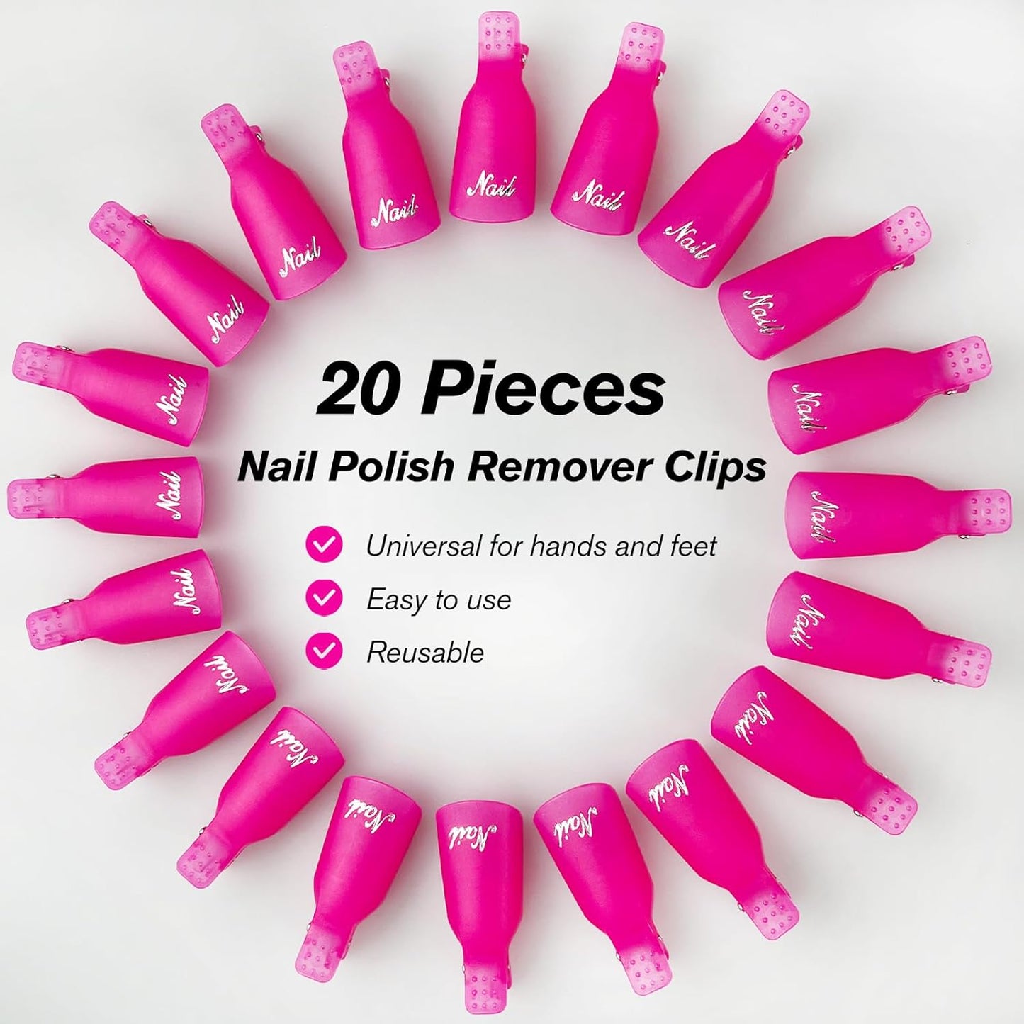 20-Piece UV Gel Polish Remover Wrap Tool in Pink-Professional Acrylic Nail Art Soak Off Cap Clips-FemmiqueWomen
