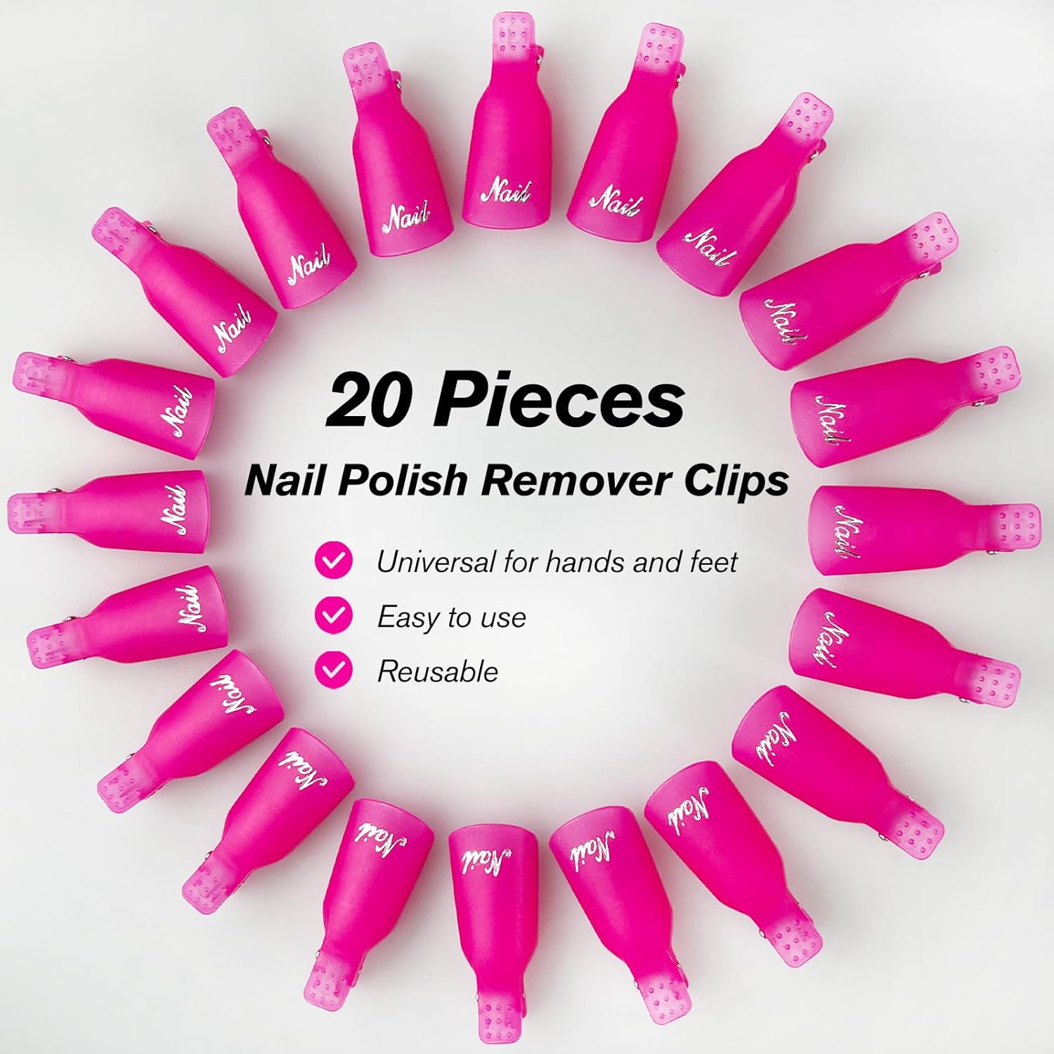 20-Piece UV Gel Polish Remover Wrap Tool in Pink-Professional Acrylic Nail Art Soak Off Cap Clips-FemmiqueWomen