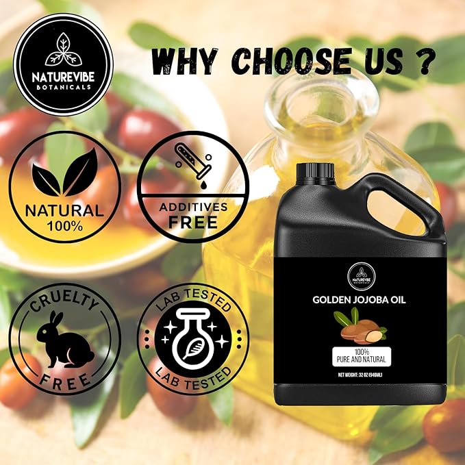 Naturevibe Botanicals Golden Jojoba Oil 32 oz – 100% Pure, Cold-Pressed Moisturizer for Skin & Hair | Antioxidant-Rich, Non-Greasy, Carrier Oil & Daily Hydration-FemmiqueWomen