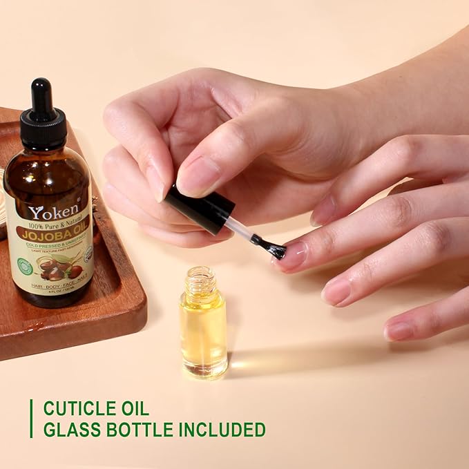 Yoken Jojoba Oil 4 fl oz EWG Verified 100% Pure Jojoba Oil Cold Pressed for Skin, Hair, Nails, Cuticles - Unrefined & Hexane Free, Natural Moisturizer Carrier oils Facial Serum for Gua Sha-FemmiqueWomen