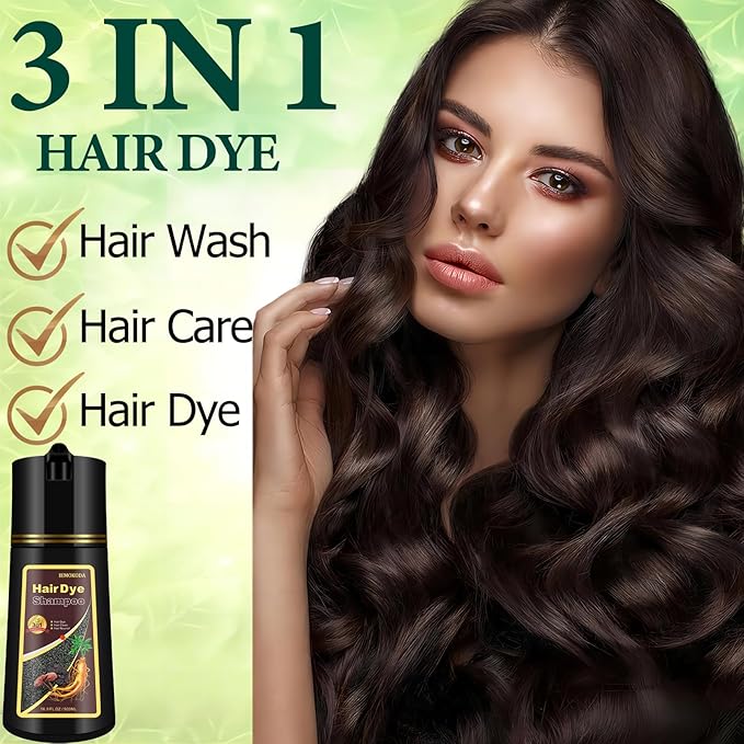 Instant Brown Hair Dye Color Shampoo 3 in 1 for Gray Hair Coverage - Herbal, Easy to Use, Long Lasting for Women & Men, 500Ml (Dark Brown)-FemmiqueWomen