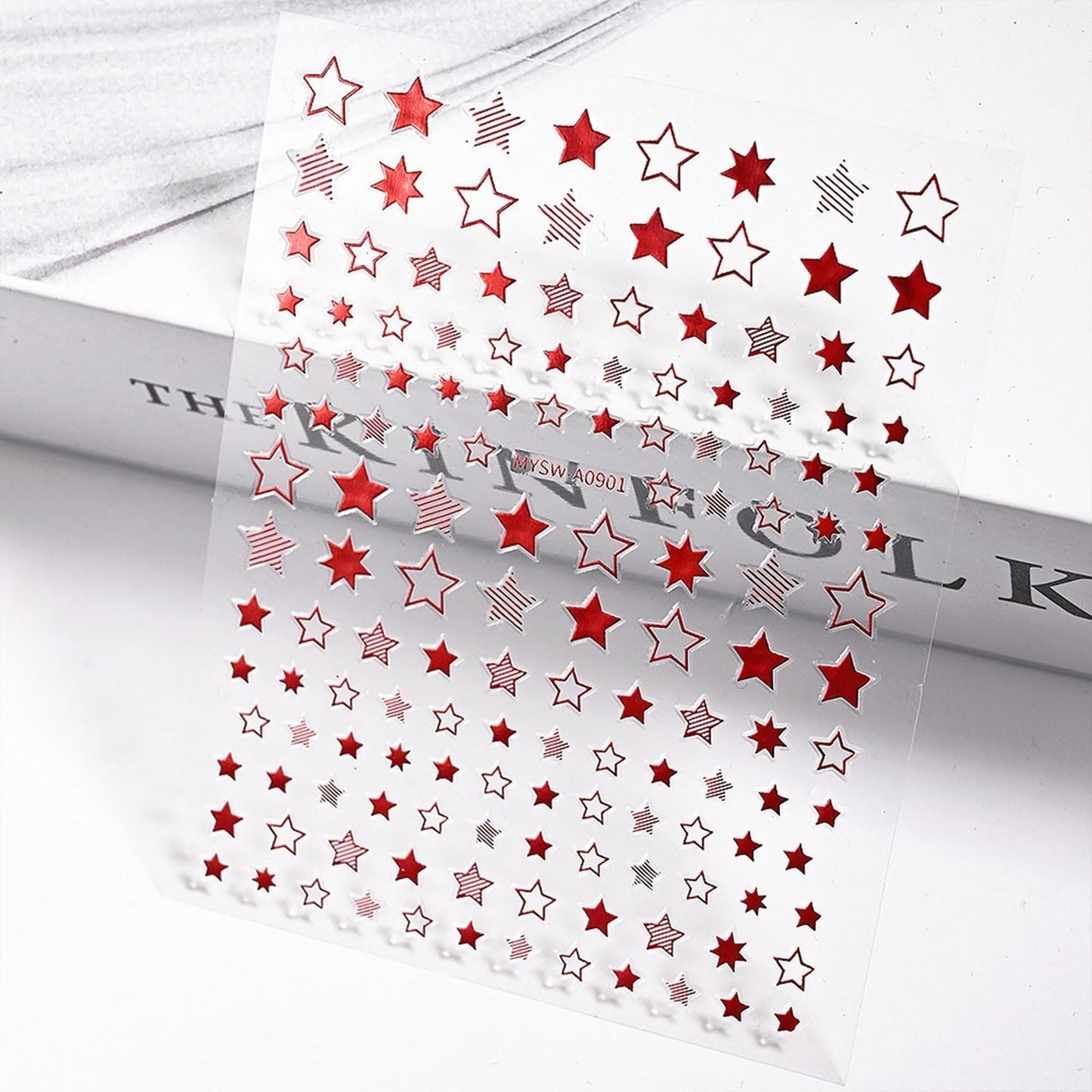 12 Sheets White Blue Red Star Nail Art Stickers 3D Self Adhesive 4th of July Nail Stickers for Nail Art Independence Day Nail Decals Star Nail Supplies Design for DIY Acrylic Nails for Women Girls-FemmiqueWomen