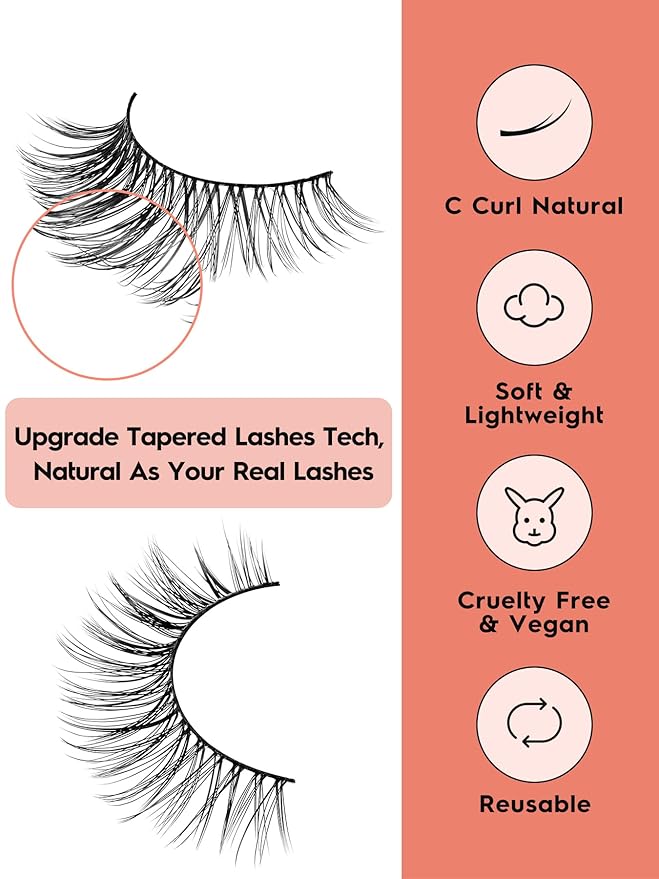 Wispy Cat Eye Lashes False Eyelashes Natural 10mm Short Lashes Pack Soft Strip Eyelash 3D Volume C Curl Natural Eyelashes 7 Pair Siligli Eyelashes-FemmiqueWomen