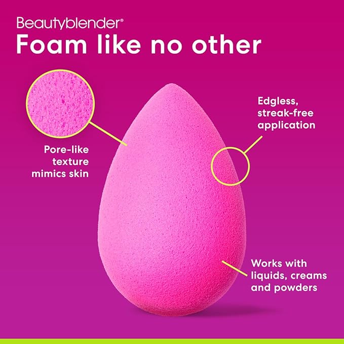 Beautyblender® | Original Pink Beauty Blender Makeup Sponge, Super-Soft Foam Easily Blends Foundations, Powders & Creams, Made in USA, Reusable, Washable, Streak Free Application, Vegan, Cruelty Free-FemmiqueWomen