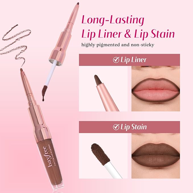 2-IN-1 Lip Liner and Lip Stain, High Pigmented Long Lasting Velvet Lip Tint, Well-Defined Lipliner, Weightless Waterproof Not Animal Tested, Matte Finish Makeup-FemmiqueWomen