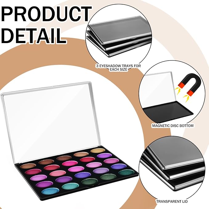 3 Pcs Large Empty Magnetic Eyeshadow Palette Cosmetics Pan with Clear Top DIY Eyeshadow Pan Cosmetics Dispensing Storage Box for DIY Eyeshadow Lipstick Pigment Blush 9.25 x 6.57 x 0.47 Inch-FemmiqueWomen