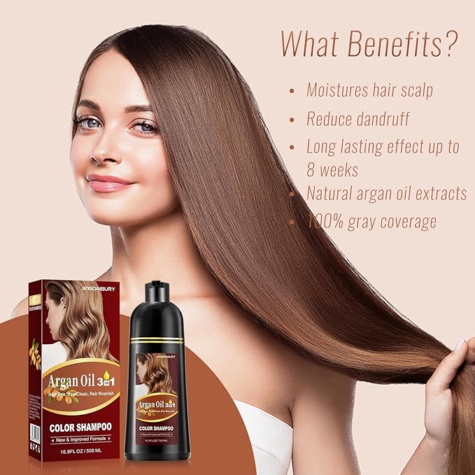 Instant Blonde and Brown Semi-Permanent Hair Dye Shampoo - 3 in 1 Formula with Argan Oil for Men & Women, Easy to Use, 16.9 Fl oz-FemmiqueWomen