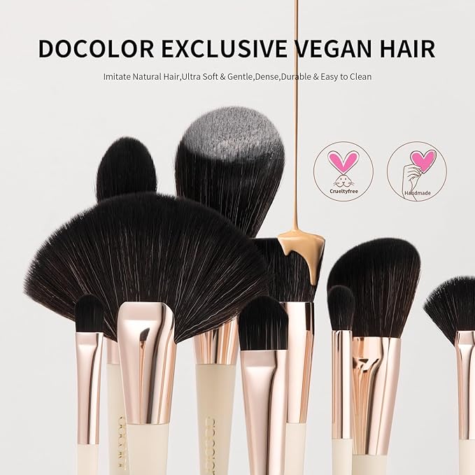 Docolor Makeup Brushes Set Professional 30Pcs Makeup Brushes Premium Synthetic Powder Kabuki Foundation Contour Blush Concealer Eye Shadow Blending Eyeliner Crease Eyebrow Make Up Brush Kit - Beige-FemmiqueWomen