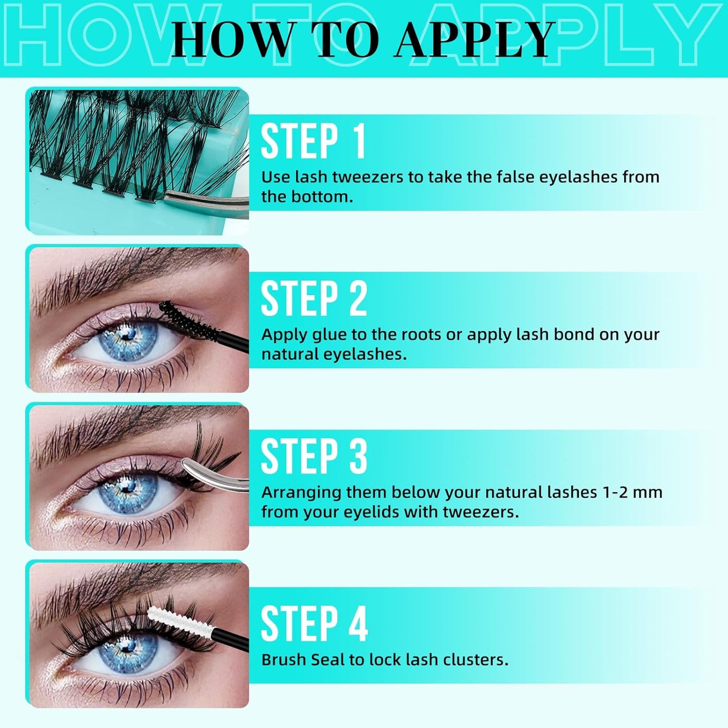 Lash Clusters Kit 200PCS 40D Eyelash Extension Kit D Curl Wispy Eyelash Clusters DIY Natural Individual Lashes Kits Lashes Extensions Kit with Lash Bond and Remover Eyelash Tweezer at Home（White Bond）-FemmiqueWomen